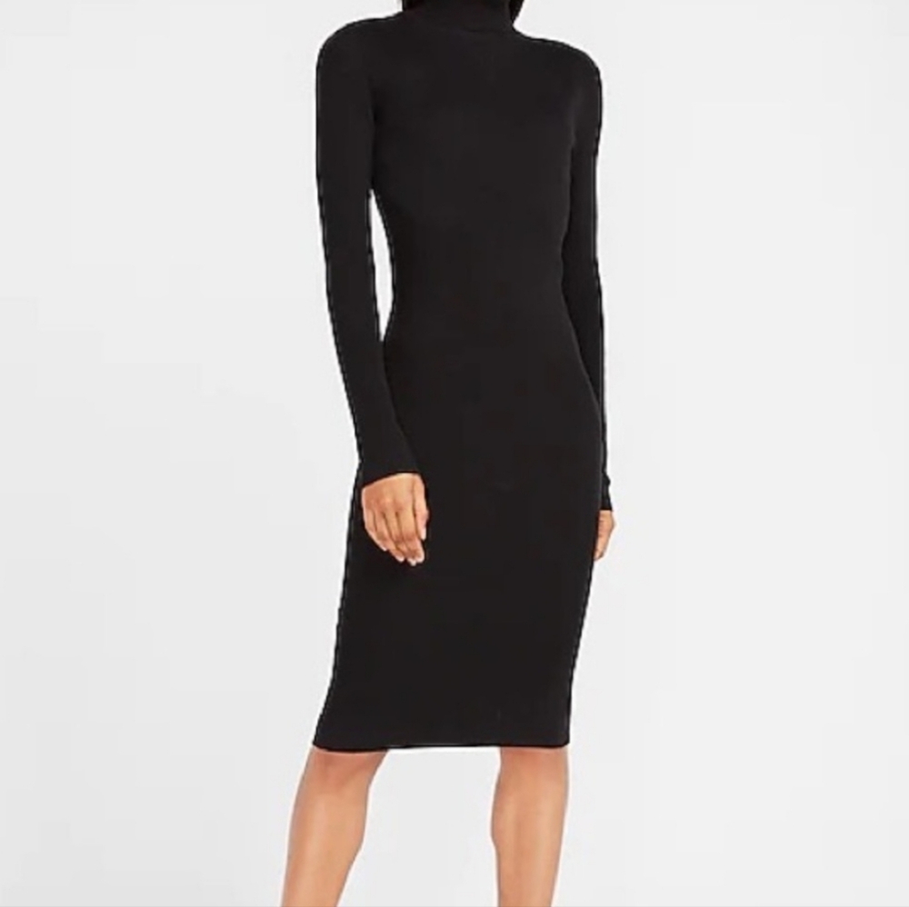 Express Long Sleeve Ribbed Bodycon Turtleneck Sweater Dress S Black Knit Fall
